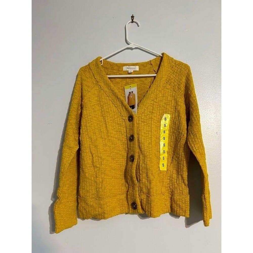 New Two by Vince Camuto Yellow Cardigan Sweater V-neck Long Sleeve